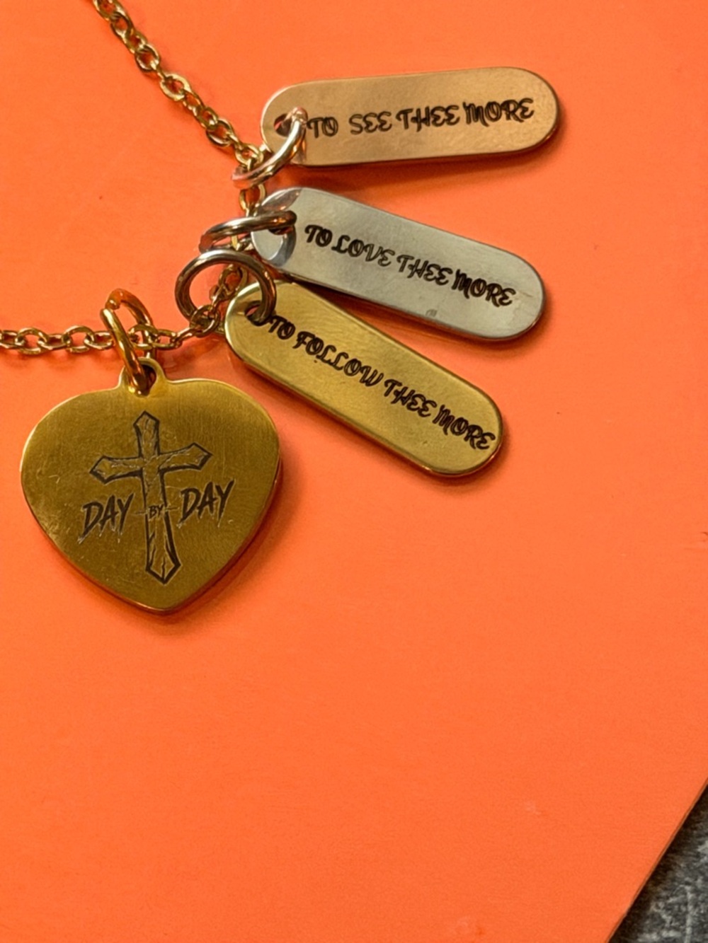 Gold Heart & Tag Necklace with Inspirational Plates